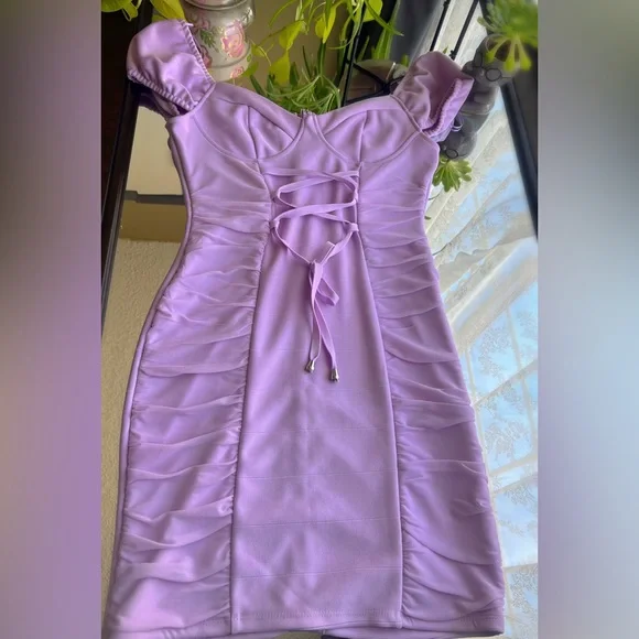 Haute Monde | Dresses | Lilac Purple Fitted Dress Off Shoulders Size Medium  | Poshmark